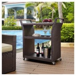 Crosley Palm Harbor Outdoor Wicker Bar Cart -Sunnydaze Decor Store GUEST bbbb7269 f943 4d60 adac 1cda1eeeba65