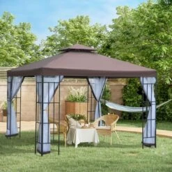 Outsunny 10'x10' Outdoor Gazebo, Double Tiered Canopy Tent With Mosquito Netting, And Steel Frame For Patio, Backyards And Parties, Coffee -Sunnydaze Decor Store GUEST bbcaa0f0 2375 4e64 ad3f d9e34ad580da