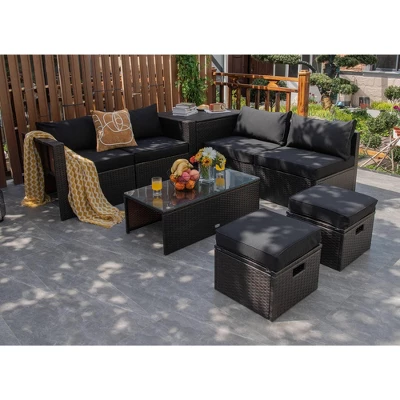 Costway 8PCS Patio Rattan Furniture Set Space-Saving Storage Cushion BlackTurquoiseNavy Cover 12 Costway 8PCS Patio Rattan Furniture Set Space-Saving Storage Cushion BlackTurquoiseNavy Cover - Image 10