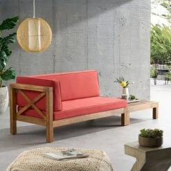 2pc Brava Outdoor Acacia Wood Left Arm Loveseat & Coffee Table With Cushion Teak/Red - Christopher Knight Home 13 2pc Brava Outdoor Acacia Wood Left Arm Loveseat & Coffee Table With Cushion Teak/Red - Christopher Knight Home -Sunnydaze Decor Store GUEST bc4b81b1 217b 4ec1 a2b7 80ba013a63bd
