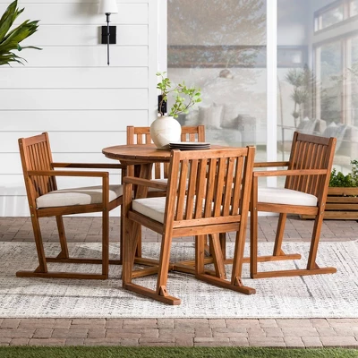 Saracina Home 5pc Modern Slatted Acacia Outdoor Dining Set With Round Table 4 Saracina Home 5pc Modern Slatted Acacia Outdoor Dining Set With Round Table - Image 2