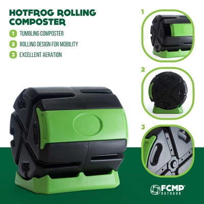 FCMP Outdoor HOTFROG 37 Gallon Single Chamber Quick Curing Tumbling Composter Outdoor Rotating Garden Compost Bin Green/Black 4 FCMP Outdoor HOTFROG 37 Gallon Single Chamber Quick Curing Tumbling Composter Outdoor Rotating Garden Compost Bin Green/Black - Image 2