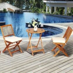 Costway 3PCS Patio Folding Wooden Bistro Set Cushioned Chair Conversation Cushion -Sunnydaze Decor Store GUEST bd56b57d f0b6 4dad 99d7 dae6c8e4955a
