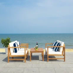 Montez 4pc Living Set With Accent Pillows - Natural/Beige/Navy - Safavieh -Sunnydaze Decor Store GUEST bd6e37d8 9d67 4a92 9749 da3ee4e779c9