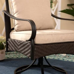 5pc Outdoor Dining Set With Swivel Chairs With Seat & Back Cushions & Square Metal Slat Table With 1.57" Umbrella Hole - Captiva Designs -Sunnydaze Decor Store GUEST bd789a27 b30b 4a90 ab58 6a8c522e86c4