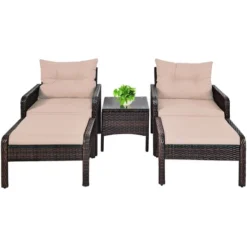 Costway 5 PCS Rattan Wicker Furniture Set Sofa Ottoman W/Brown Cushion Patio Garden Yard -Sunnydaze Decor Store GUEST bd8a6549 de11 4872 aaa7 c19a00592b44