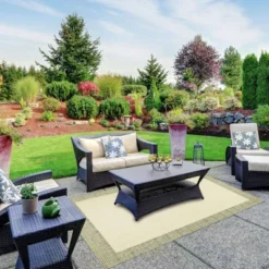 7'9" X 10'2" New York Patio Country Landry Indoor/Outdoor Rug Beige/Green - Nicole Miller -Sunnydaze Decor Store GUEST bdc4a016 cae2 4555 8c39 9b5494b42426