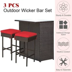 Costway 3PCS Patio Rattan Wicker Bar Table Stools Dining Set Cushioned Chairs Garden Red -Sunnydaze Decor Store GUEST bdf6dcd2 354a 4014 854d 42ec6d68f723