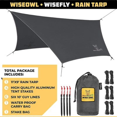 Wise Owl Outfitters Wisefly 11' X 9' Hammock Rain Tarp Cover With Guy Lines, Tent Stakes, And Waterproof Carry Bag, Blue, Accessory Only 3 Wise Owl Outfitters Wisefly 11' X 9' Hammock Rain Tarp Cover With Guy Lines, Tent Stakes, And Waterproof Carry Bag, Blue, Accessory Only
