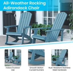 Flash Furniture Set Of 2 Savannah All-Weather Poly Resin Wood Adirondack Rocking Chairs With Side Table -Sunnydaze Decor Store GUEST be37fbfe 312d 4e76 a22a a630598f161e