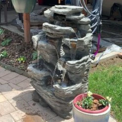 Sunnydaze Decor Sunnydaze 39"H Electric Polyresin And Fiberglass Dual Cascading Falls Outdoor Water Fountain With LED Lights -Sunnydaze Decor Store GUEST be7fd6cf 3097 4c80 b07f 2c2a02911122