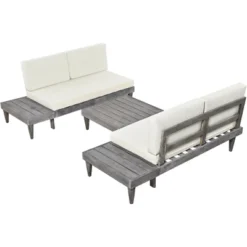 Outdoor 3-Piece Garden Solid Wood Furniture Sofa With Coffee Table, Side Table And Cushions, Gray+Beige - ModernLuxe 19 Outdoor 3-Piece Garden Solid Wood Furniture Sofa With Coffee Table, Side Table And Cushions, Gray+Beige - ModernLuxe -Sunnydaze Decor Store GUEST beec33f2 4f2a 4e76 83a2 ffcefc426b60