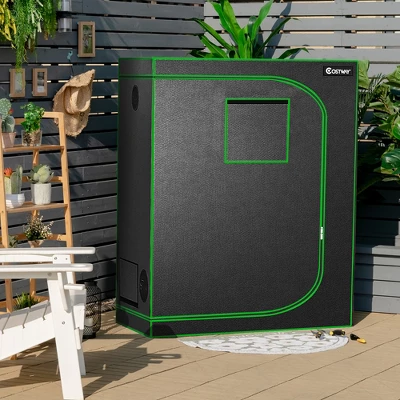 Costway 48''x24''x60'' Mylar Hydroponic Grow Tent W/Observation Window & Floor Tray GrayBlack 3 Costway 48''x24''x60'' Mylar Hydroponic Grow Tent W/Observation Window & Floor Tray GrayBlack