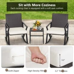 Costway 3PCS Patio Rattan Wicker Rocking Chairs Table Bistro Set Cushioned Rocker Garden -Sunnydaze Decor Store GUEST c15225f3 0ec8 435c bd6a 6705c9d7b16e