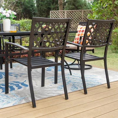 7pc Outdoor Rectangular Table & 6 Chairs With Grid Design - Black - Captiva Designs 9 7pc Outdoor Rectangular Table & 6 Chairs With Grid Design - Black - Captiva Designs - Image 7