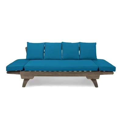 Ottavio Outdoor Acacia Wood Expandable Daybed With Cushions - Dark Teal/Gray - Christopher Knight Home 4 Ottavio Outdoor Acacia Wood Expandable Daybed With Cushions - Dark Teal/Gray - Christopher Knight Home - Image 2