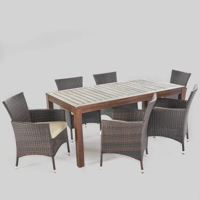 Lincoln 7pc Acacia Wood & Wicker Patio Dining Set - Dark Brown - Christopher Knight Home 3 Lincoln 7pc Acacia Wood & Wicker Patio Dining Set - Dark Brown - Christopher Knight Home