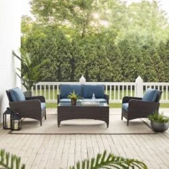 Kiawah 4pc Outdoor Wicker Conversation Set With Sofa, Arm Chairs & Coffee Table Blue - Crosley -Sunnydaze Decor Store GUEST c25ea7d7 cffb 4e31 a8e2 8d993ed21d2a