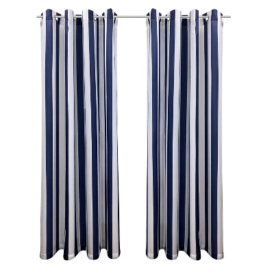 Commonwealth Seascapes Stripes Light Filtering Satiny Look Provide Privacy Grommet Outdoor Panel Pair Indigo