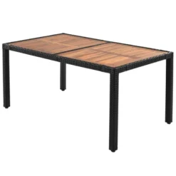 7pc Outdoor Wicker Dining Set With Acacia Wood Tabletop & Cushions - Beige - GODEER -Sunnydaze Decor Store GUEST c3a0bf25 fdee 44e9 83f8 f1a82a1cefc6