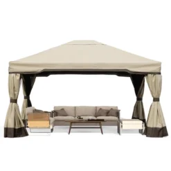 Patio Gazebo Aluminum Outdoor Tent Shelter Canopy With Privacy Curtain And Netting -Sunnydaze Decor Store GUEST c3a96ce8 0e86 4234 bdbf 9047c75fd4d2