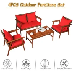 Costway 4PCS Patio Rattan Furniture Set Acacia Wood Frame Cushioned Sofa Chair 17 Costway 4PCS Patio Rattan Furniture Set Acacia Wood Frame Cushioned Sofa Chair -Sunnydaze Decor Store GUEST c3c591e6 b2d1 4d1a 8da2 e79181f99a35
