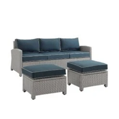 Bradenton 3pc Outdoor Wicker Sofa & 2 Ottoman Set - Navy/Gray - Crosley 14 Bradenton 3pc Outdoor Wicker Sofa & 2 Ottoman Set - Navy/Gray - Crosley -Sunnydaze Decor Store GUEST c44cd8ec 0ab1 4698 b843 11e97ee47142