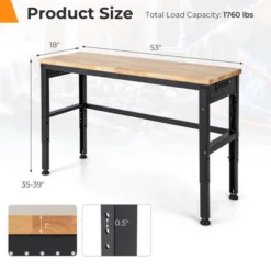 Costway 53" Adjustable Height Workbench 1760lbs Capacity Workstation W/ Power Outlets -Sunnydaze Decor Store GUEST c4892420 94d7 4ec3 ae09 9c007558591c