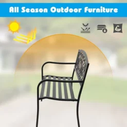 Costway Garden Bench Park Yard Outdoor Furniture Steel Frame Porch Path Loveseat Black -Sunnydaze Decor Store GUEST c49498a2 9829 42a5 a047 fb79f25e5f9e