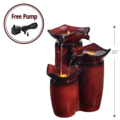 Teamson Home Outdoor 3-Tier Glazed Pot Floor Fountain With LED Lights, Red -Sunnydaze Decor Store GUEST c586b48a 597f 4ef2 88d0 a6ebc56945bd