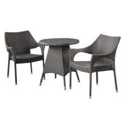 Ceylon 3pc Wicker Patio Bistro Set - Gray - Christopher Knight Home