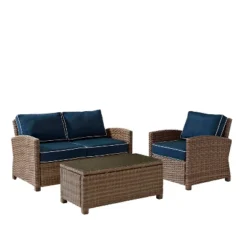 Bradenton 3pc Outdoor Conversation Set With Loveseat & Armchair With Coffee Table - Crosley -Sunnydaze Decor Store GUEST c5d7cc95 06f5 4dcc 914a 5796649fd182