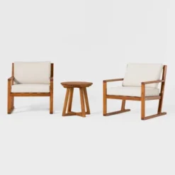 Saracina Home 3pc Modern Slat-Back Acacia Outdoor Conversation Set With Cushions -Sunnydaze Decor Store GUEST c5f0efa3 a546 441a a62d 8991ad328bec