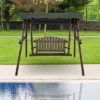 Costway 2 Person Wooden Garden Swing Bench Chair W/ Adjustable Canopy For Garden Porch