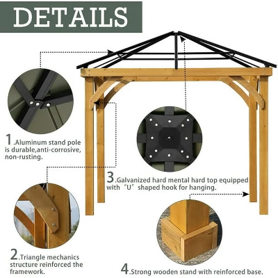 Aoodor Patio Solid Wooden Gazebo 10 X 10 Ft. Hardtop Roof For Garden 3 Aoodor Patio Solid Wooden Gazebo 10 X 10 Ft. Hardtop Roof For Garden