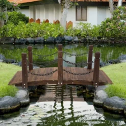 Outsunny 5 Ft Wooden Garden Bridge Arc Footbridge With Metal Chain Railings & Solid Fir Construction, Stained Wood -Sunnydaze Decor Store GUEST c6cd3508 24f8 443a 8fd7 8b5210e51804