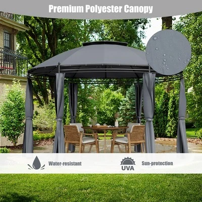 Tangkula 11.5'Outdoor Patio Round Dome Gazebo Canopy Shelter Double Roof Steel Gray 7 Tangkula 11.5'Outdoor Patio Round Dome Gazebo Canopy Shelter Double Roof Steel Gray - Image 5