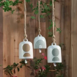 5" Ceramic Hanging Bell Circles White/Green - Sagebrook Home -Sunnydaze Decor Store GUEST c7010878 8a23 4b84 9932 ab41d36fee14
