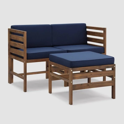 3pc Modular Acacia Wood Patio Chat Set With Cushions - Saracina Home 3 3pc Modular Acacia Wood Patio Chat Set With Cushions - Saracina Home