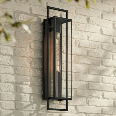 Possini Euro Design Jericho Modern Outdoor Wall Light Fixture Textured Black Steel 28" Clear Glass For Post Exterior Barn Deck House Porch Yard Patio 3 Possini Euro Design Jericho Modern Outdoor Wall Light Fixture Textured Black Steel 28" Clear Glass For Post Exterior Barn Deck House Porch Yard Patio