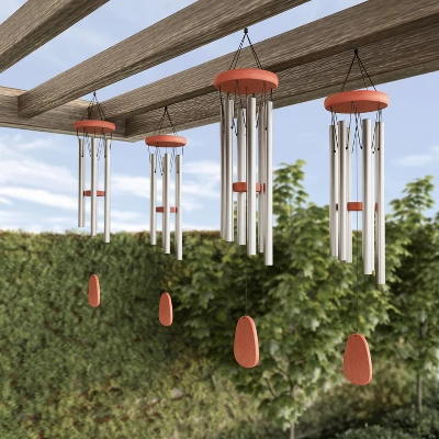 Metal And Wood Wind Chimes - 28-Inch Tuned Metal Chimes - Soothing Tones For Garden, Patio, Porch, Or Outdoor Decor By Nature Spring (Silver Finish) 4 Metal And Wood Wind Chimes - 28-Inch Tuned Metal Chimes - Soothing Tones For Garden, Patio, Porch, Or Outdoor Decor By Nature Spring (Silver Finish) - Image 2