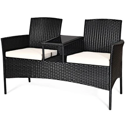 Costway Patio Rattan Conversation Set Seat Sofa Cushioned Loveseat Glass Table Chairs 6 Costway Patio Rattan Conversation Set Seat Sofa Cushioned Loveseat Glass Table Chairs - Image 4