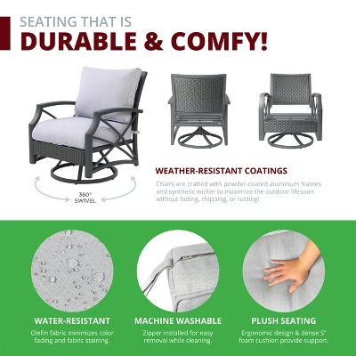 Kinger Home Ethan 5-Piece Rattan Wicker Propane Fire Pit Set With An Aluminum Frame 9 Kinger Home Ethan 5-Piece Rattan Wicker Propane Fire Pit Set With An Aluminum Frame - Image 7