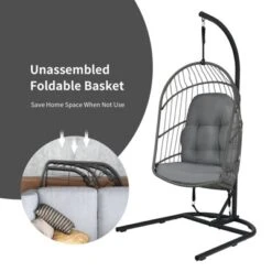 Tangkula Modern Rattan Hanging Egg Swing Chair W/Stand Foldable Cushioned Hammock Gray/Beige -Sunnydaze Decor Store GUEST c928febf ae37 4fd8 95bf 0637f378599c