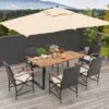 Costway 7 PCS Patio Rattan Dining Set Acacia Wood Table 6 Wicker Chairs With Umbrella Hole -Sunnydaze Decor Store GUEST c93c1c6e 41c6 47ae b140 70c43d15661e