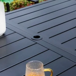 7pc Outdoor Dining Set With Sling Chairs & Metal Rectangle Table With Umbrella Hole - Captiva Designs -Sunnydaze Decor Store GUEST c996950c 0d5e 4e8d 9897 2a692a39b5ab