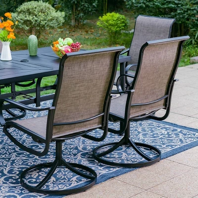 7pc Outdoor Dining Set With Swivel Sling Chairs & Large Metal Rectangle Table With Umbrella Hole - Gray - Captiva Designs 5 7pc Outdoor Dining Set With Swivel Sling Chairs & Large Metal Rectangle Table With Umbrella Hole - Gray - Captiva Designs - Image 3