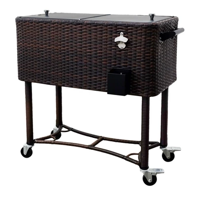 80qt Portable Rolling Patio Cooler Dark Wicker - Permasteel 3 80qt Portable Rolling Patio Cooler Dark Wicker - Permasteel