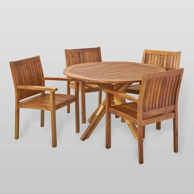 Karen 5pc Acacia Dining Set - Teak - Christopher Knight Home 3 Karen 5pc Acacia Dining Set - Teak - Christopher Knight Home