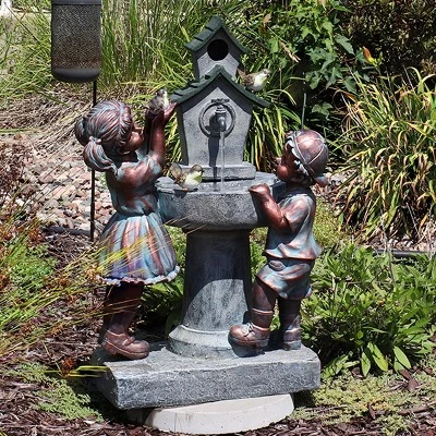 Sunnydaze Decor Sunnydaze 30"H Electric Polyresin Boy And Girl At Bird Bath Outdoor Water Fountain 7 Sunnydaze Decor Sunnydaze 30"H Electric Polyresin Boy And Girl At Bird Bath Outdoor Water Fountain - Image 5